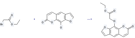 7H-Furo[3,2-g][1]benzopyran-7-one,9-hydroxy- can be used to produce (7-oxo-7H-furo[3,2-g]chromen-9-yloxy)-acetic acid ethyl ester at the temperature of 20 °C